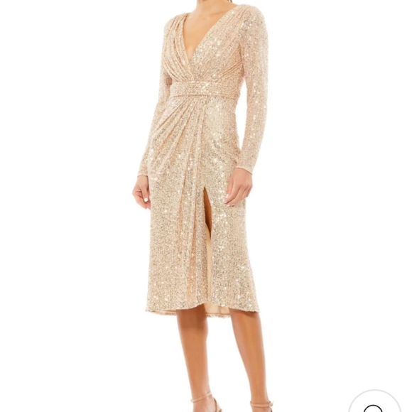 MacDuggal Sequined Long Sleeve Midi Dress